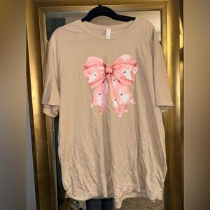 Bella Canvas Short Sleeve Tee with Pink Bow With Ghost Graphic on Cream